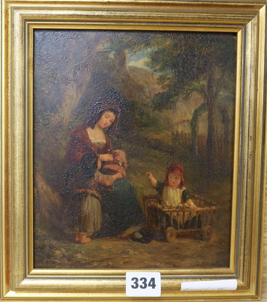 After Frederick Goodall Mother and children in woodland 8.5 x 7in.